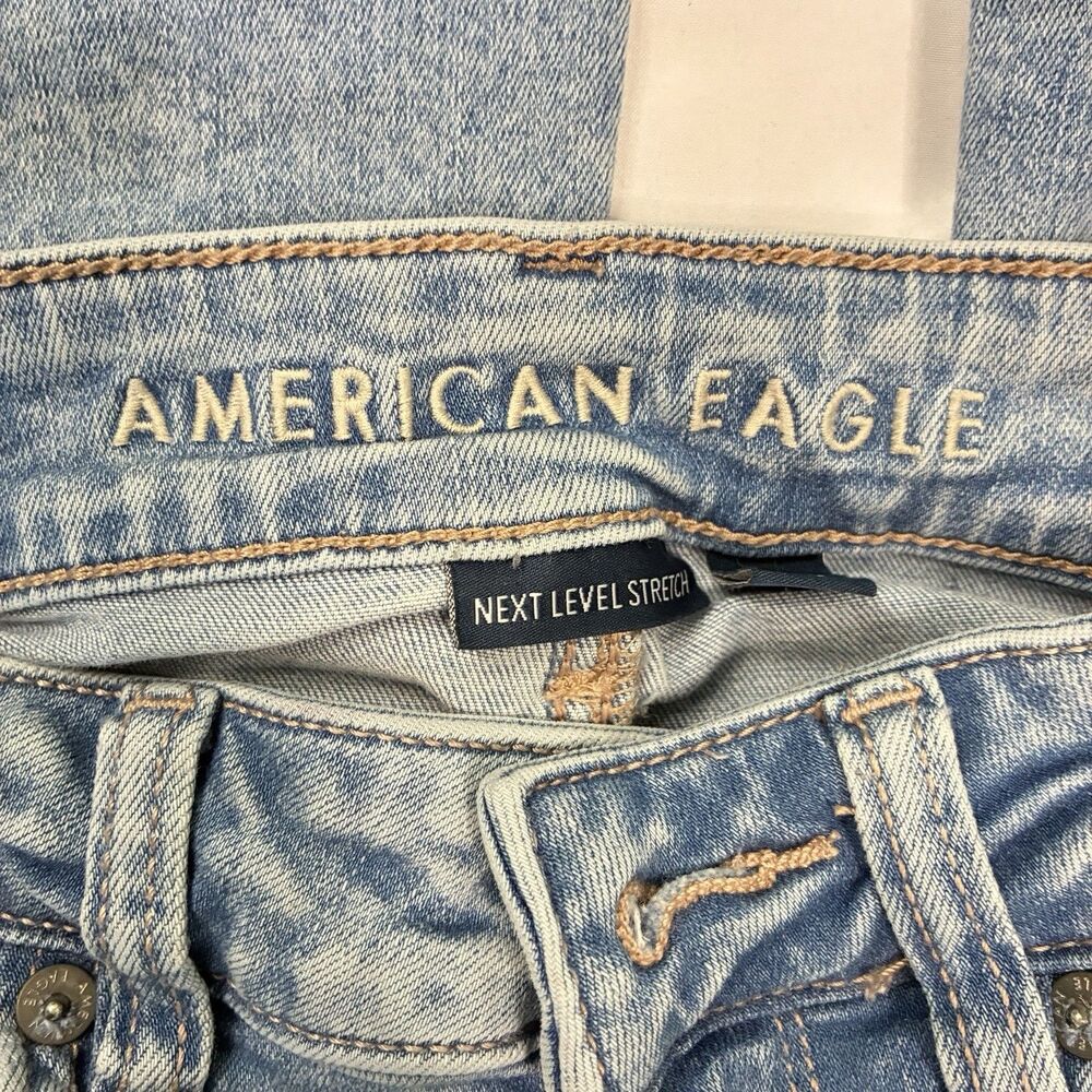 American Eagle Blue Jeans Super High Rise Flare Stretch Sz 2 Short Hippie Grunge - Picture 2 of 12